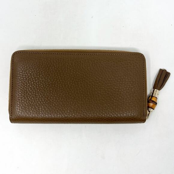 Gucci Bamboo Tassel Zip Continental Wallet Brown Textured Leather Italy - Picture 6 of 7